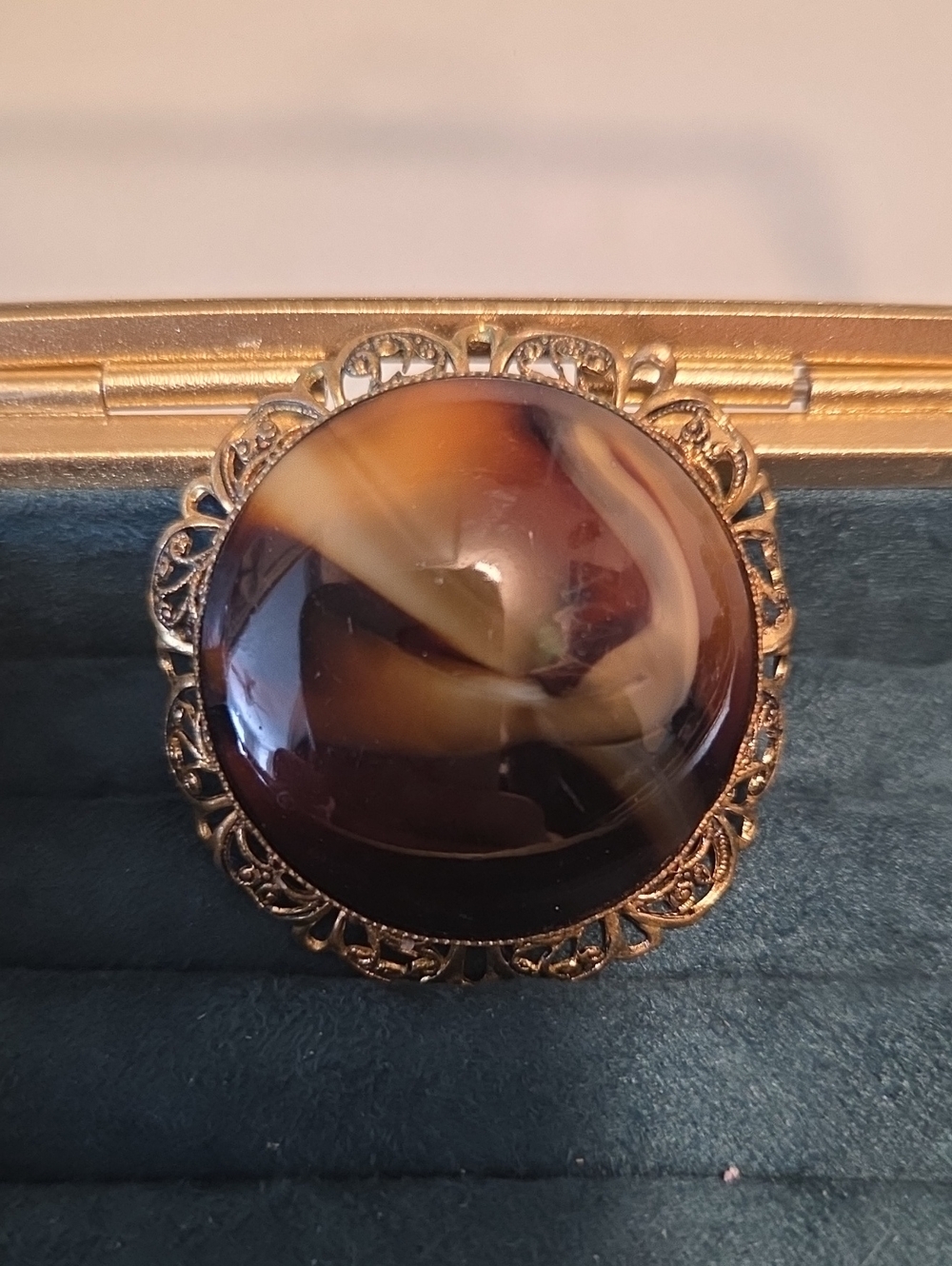 Vintage Czech Brown Agate Decorative Brooch